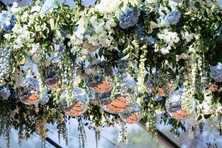 disco balls and flower chandelier