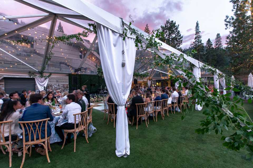 drapery covering a tent structure at an outdoor Tahoe Wedding