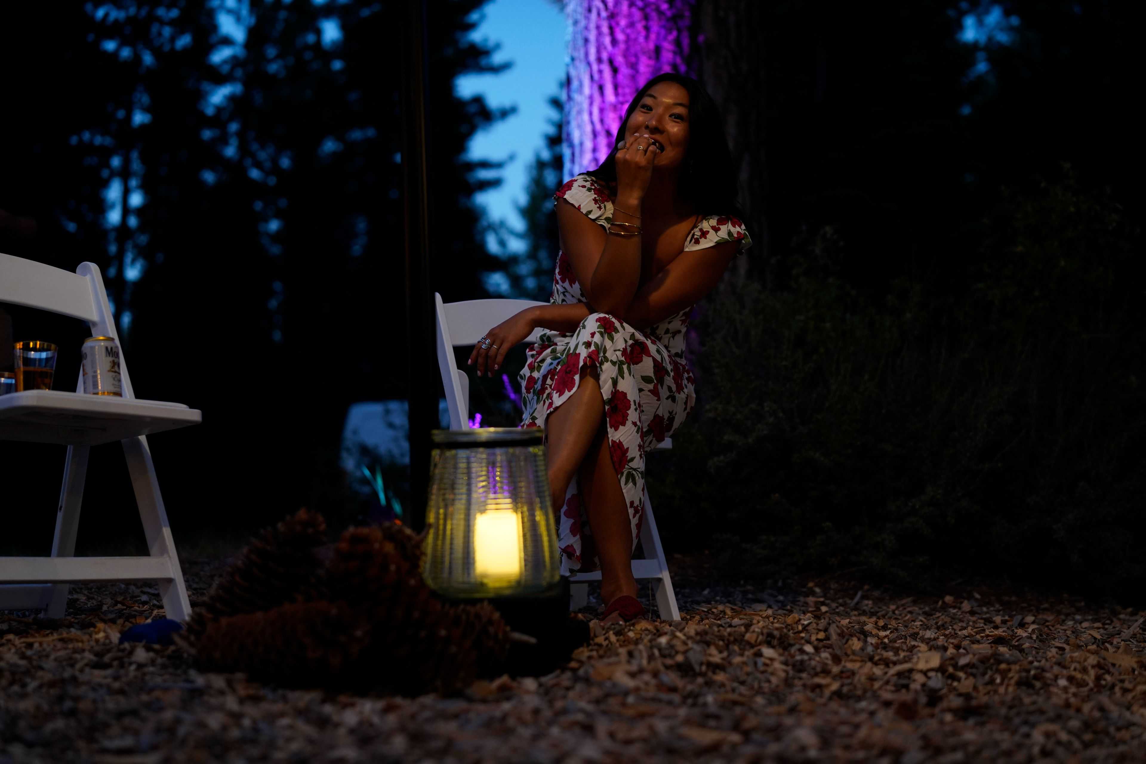 tree color uplighting and lanterns at a Tahoe City Wedding
