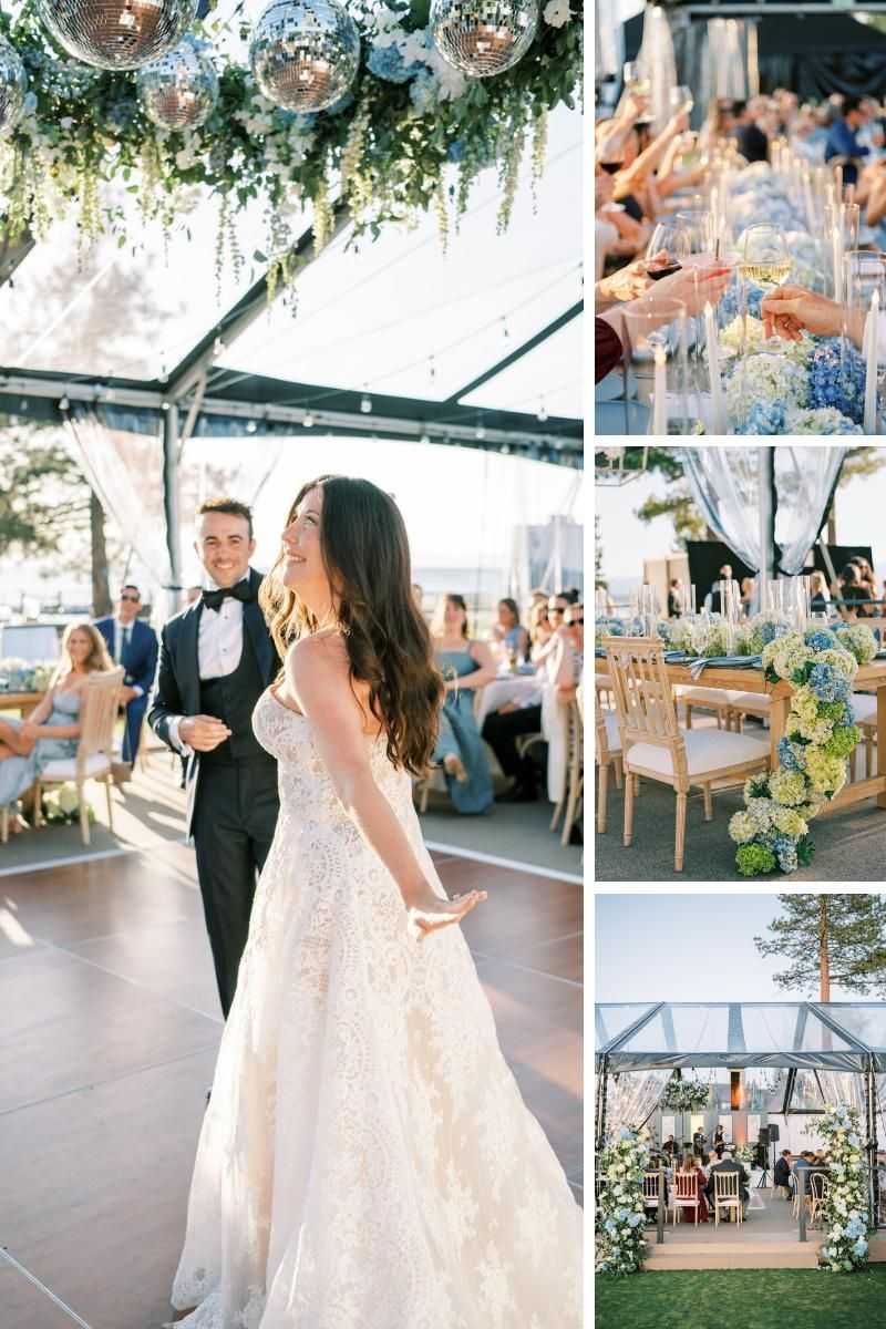 wedding couple under a floral and pico ball chandelier