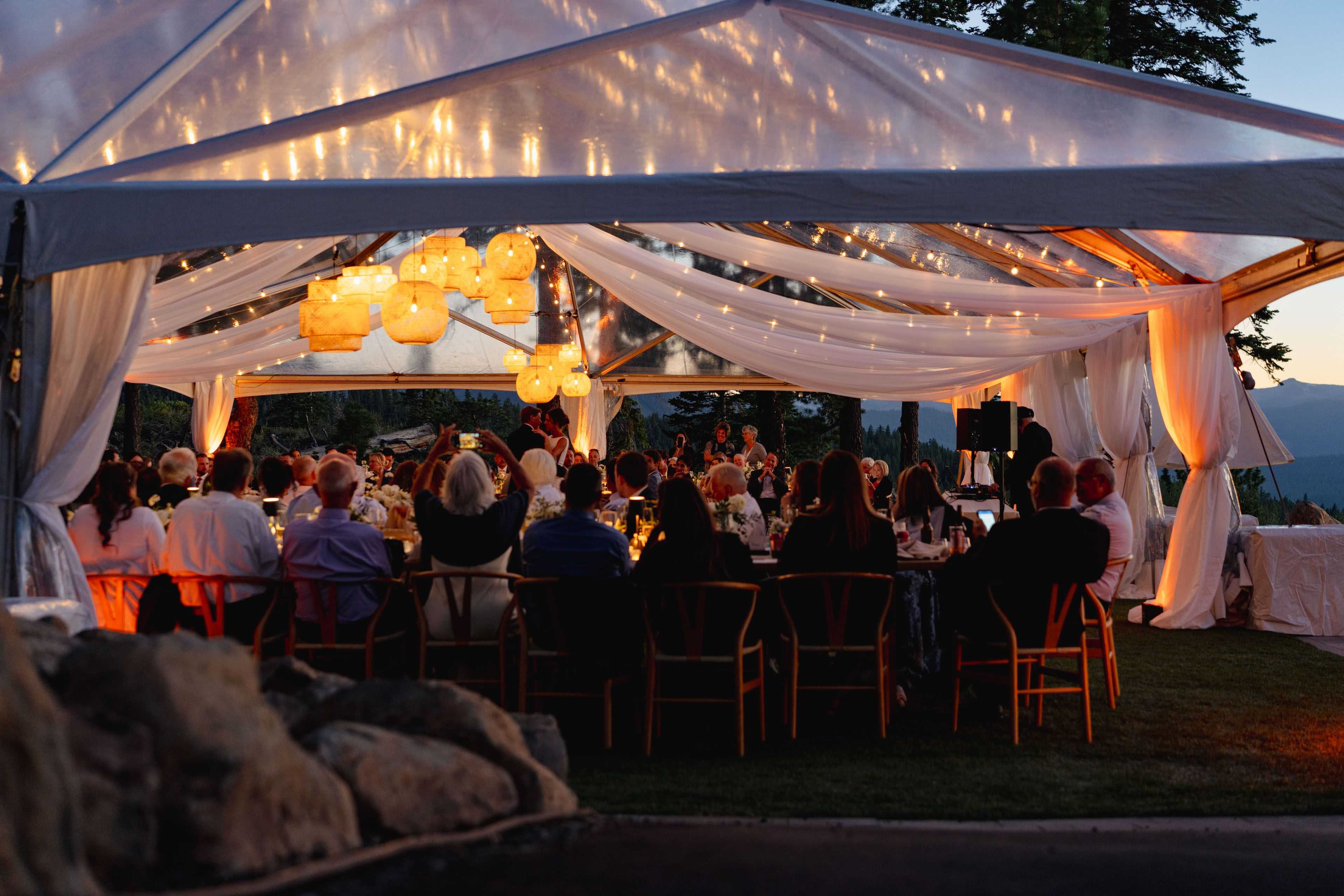 a wedding tent with drapery at Austin ridge