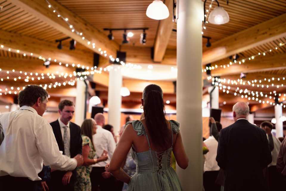 wedding lighting decorations at high camp at Palisades Tahoe