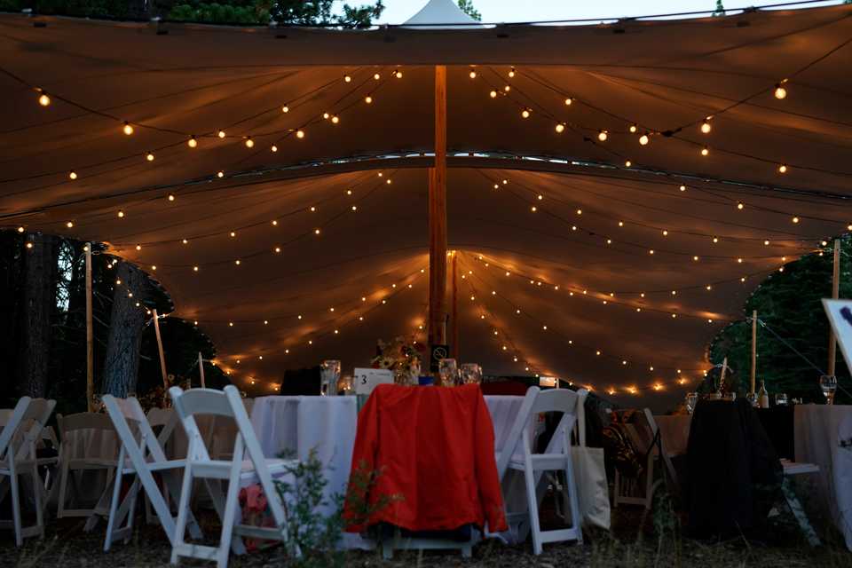 tent lighting at Tahoe beach wedding