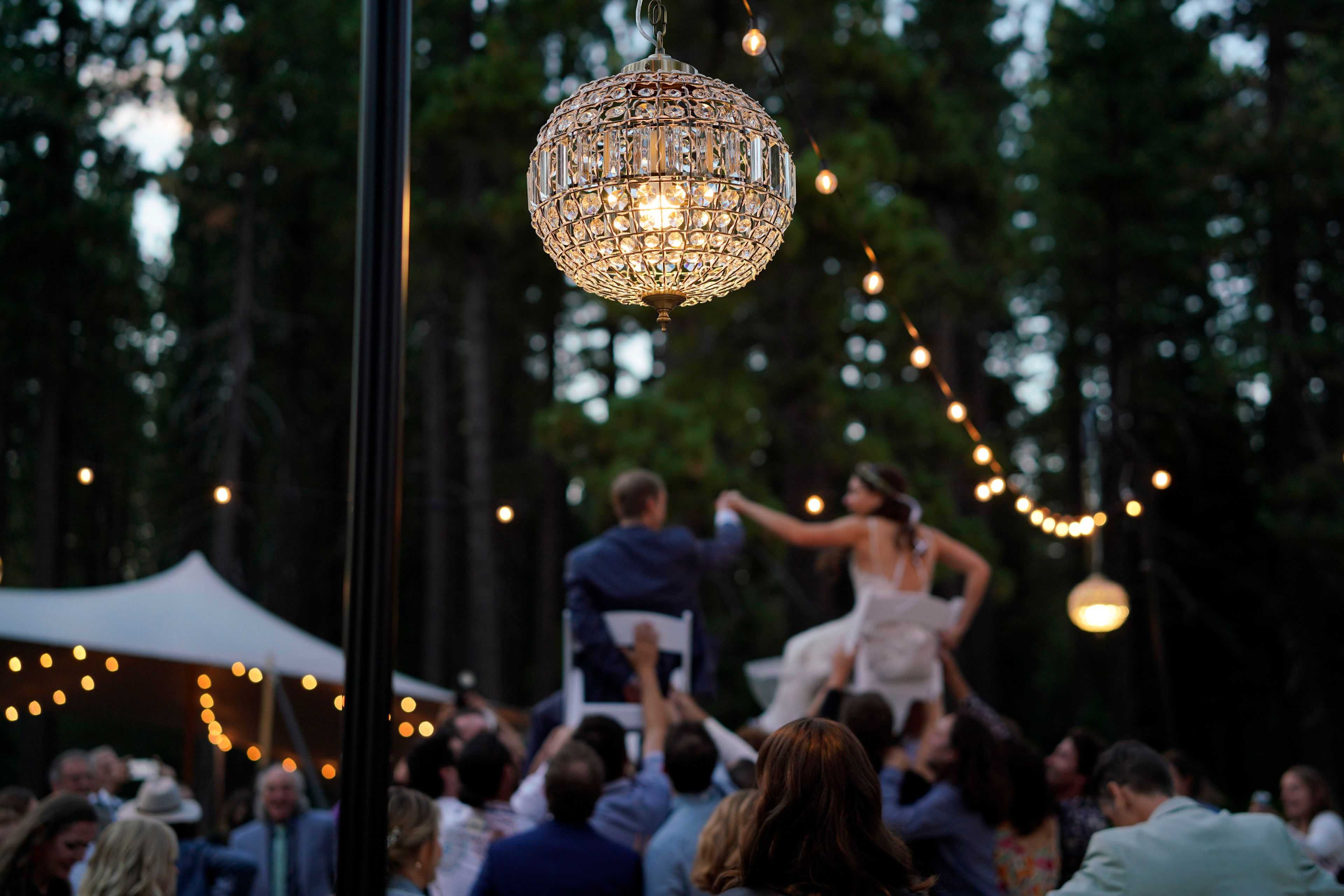 chandelier lighting at a wedding in Tahoe City