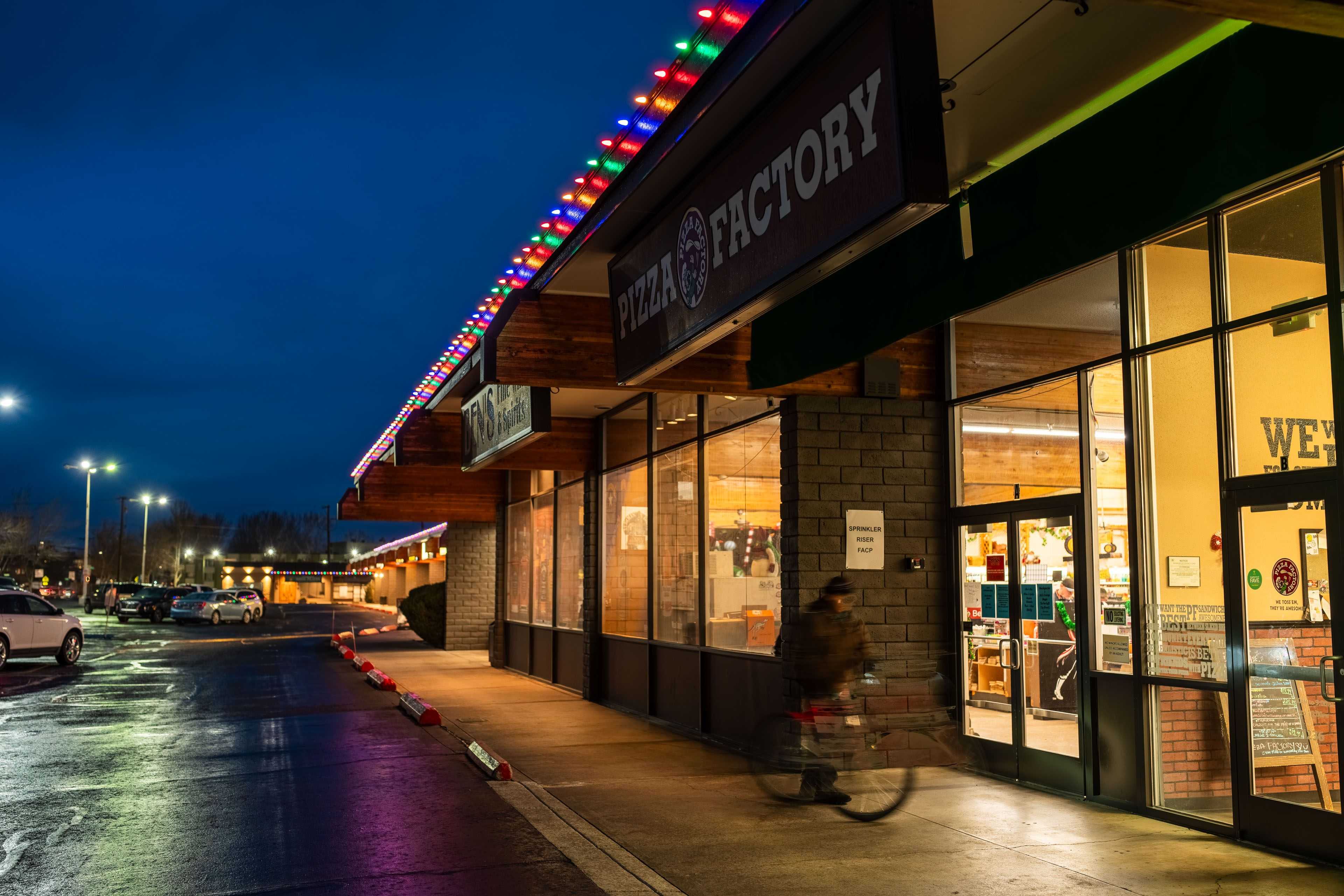 shopping center with Christmas lighting in Reno