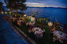 wedding lighting on the front lawn of Thunderbird Lodge