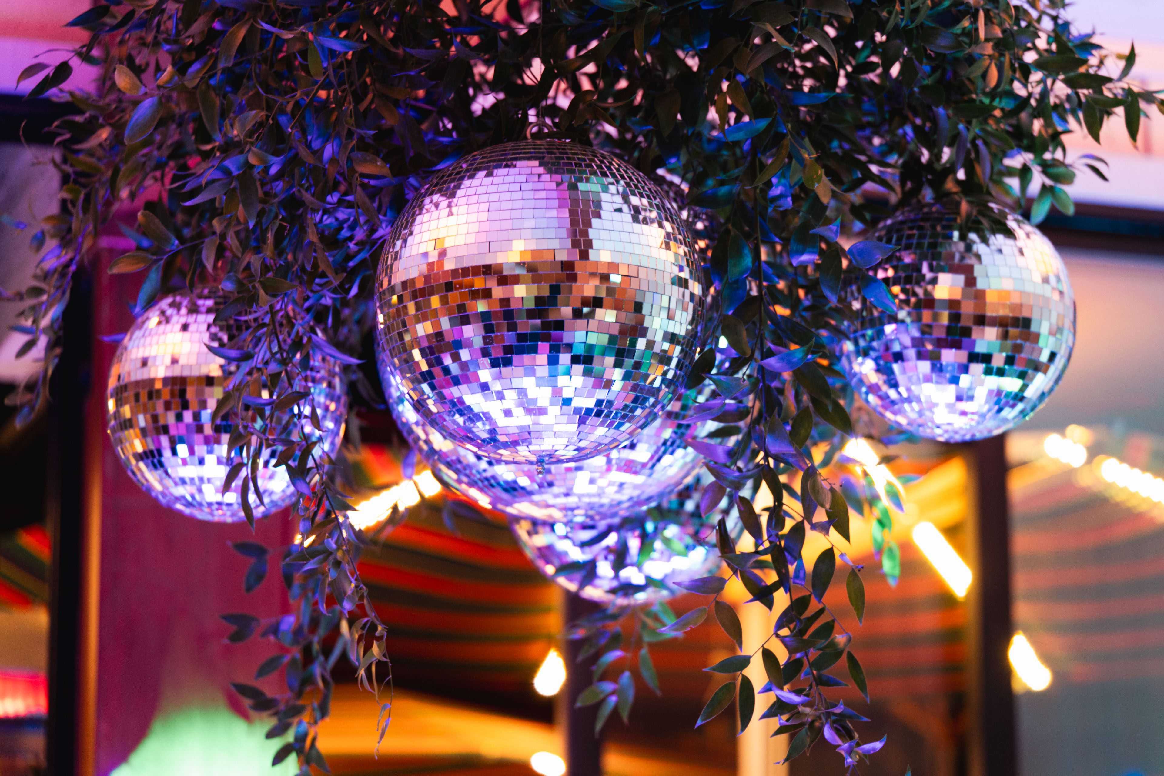 detail image of a disco ball chandelier
