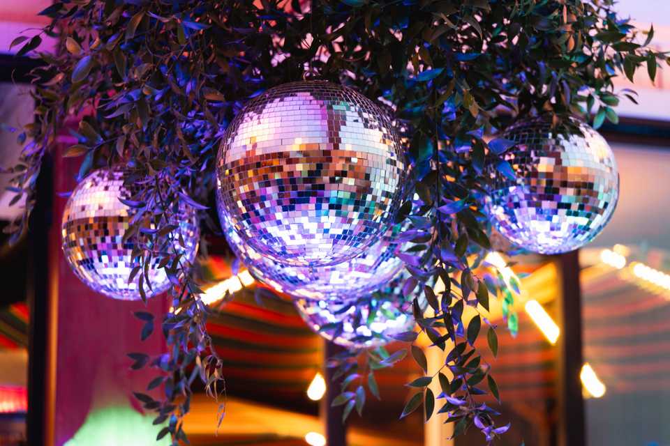 detail image of a disco ball chandelier