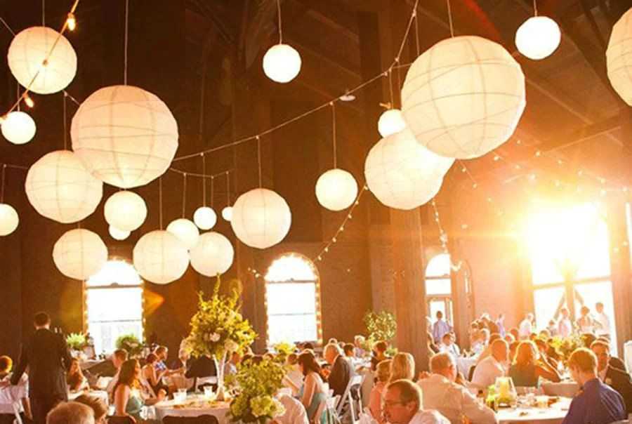 paper lanterns above a wedding