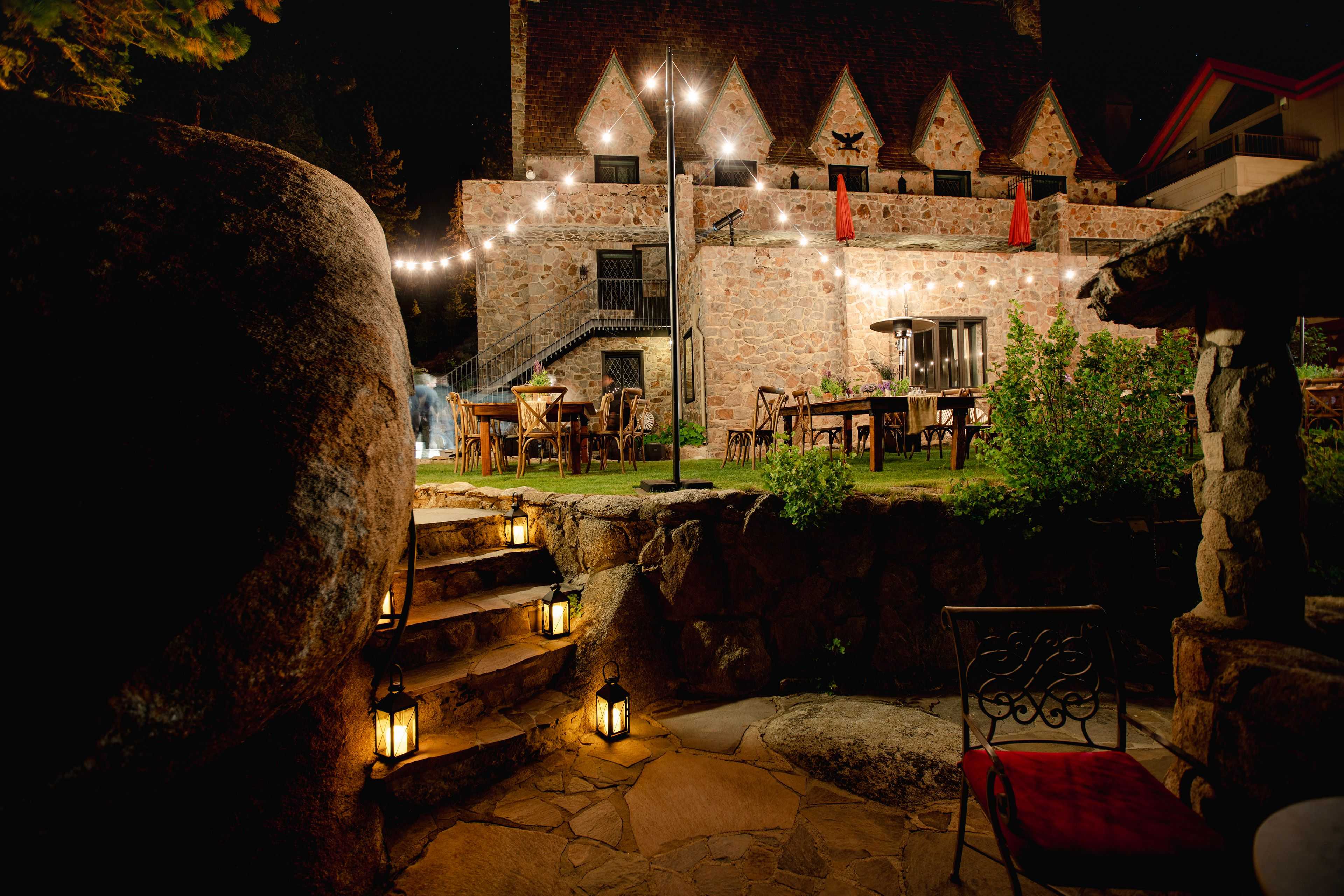 thunderbird lodge with market lights infant and lanterns on the stairs