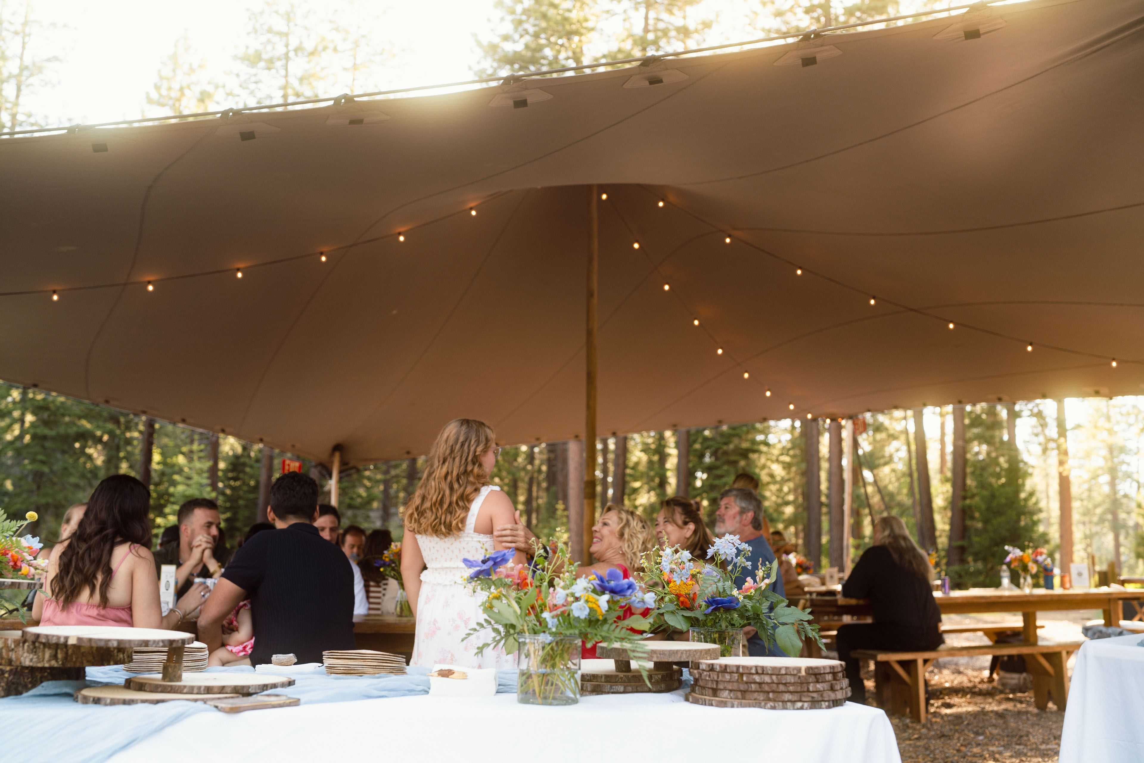 tent lighting at a wedding reception 