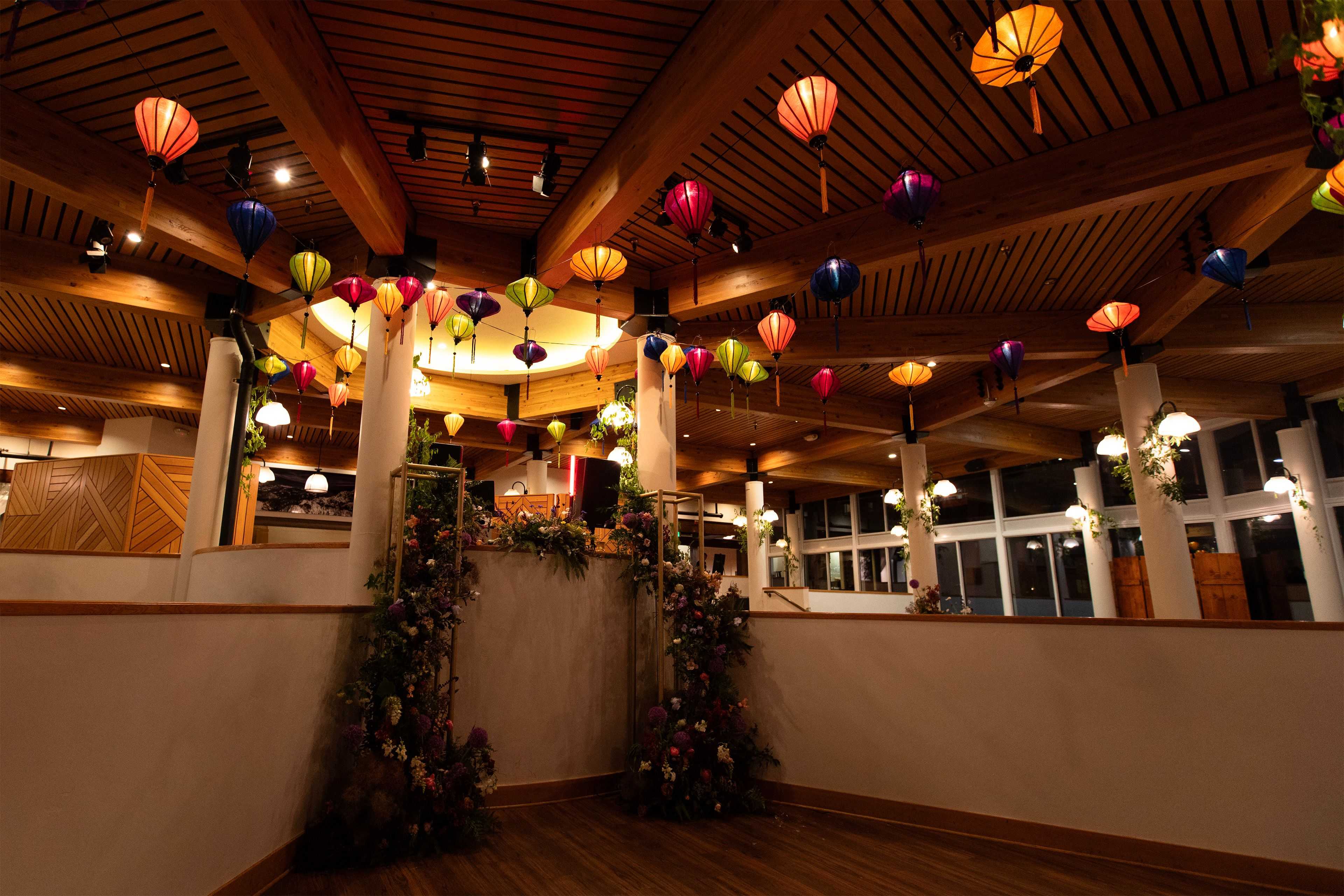 silk lanterns as part of a wedding display