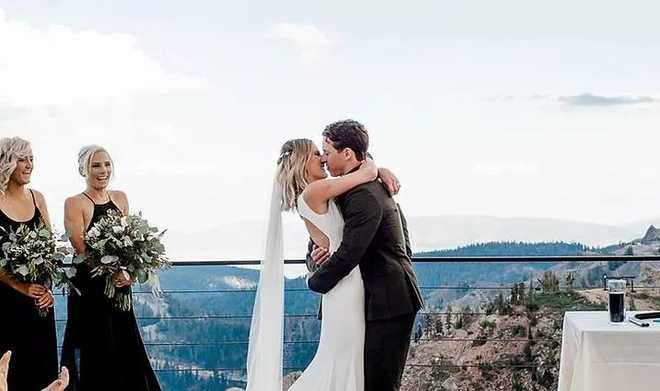 a wedding couple at Palisades Tahoe resort