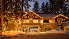 commercial building with Christmas lights