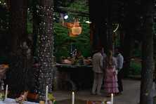 emperor chandelier hanging over the bar at white wolf tahoe wedding venue
