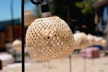 mini rattan lantern on shepherd hooks