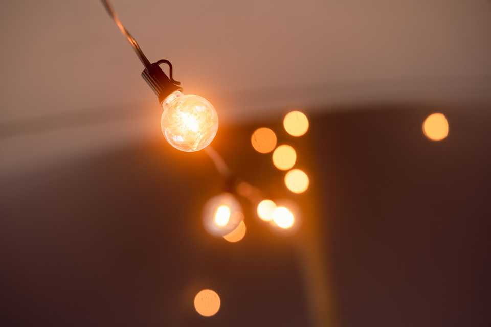 close photo of wedding tent lighting