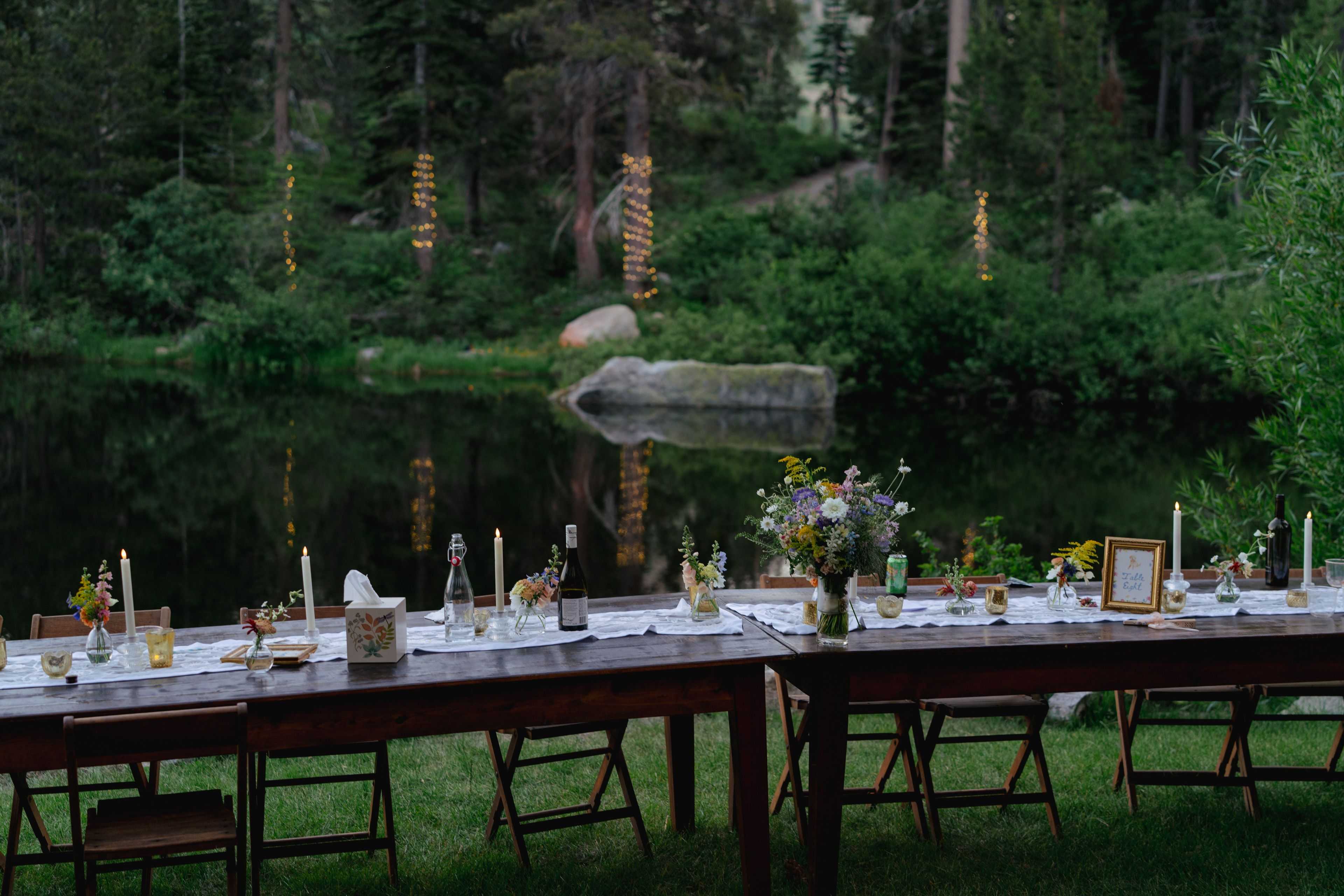 wedding table with lighting behind