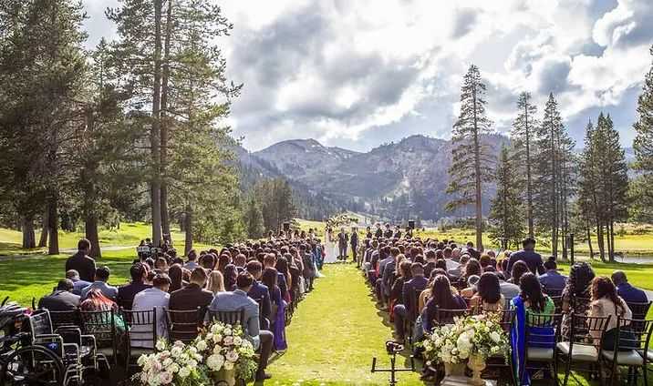 Wedding ceremony at Squaw Creek in Olympic Valley in California