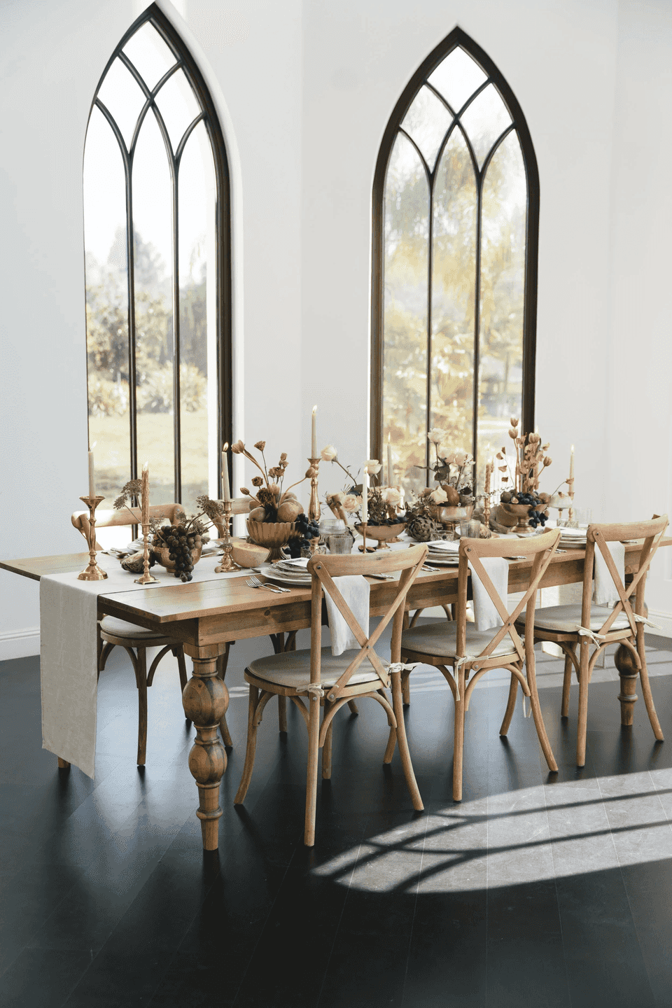 wedding table set inside a white room