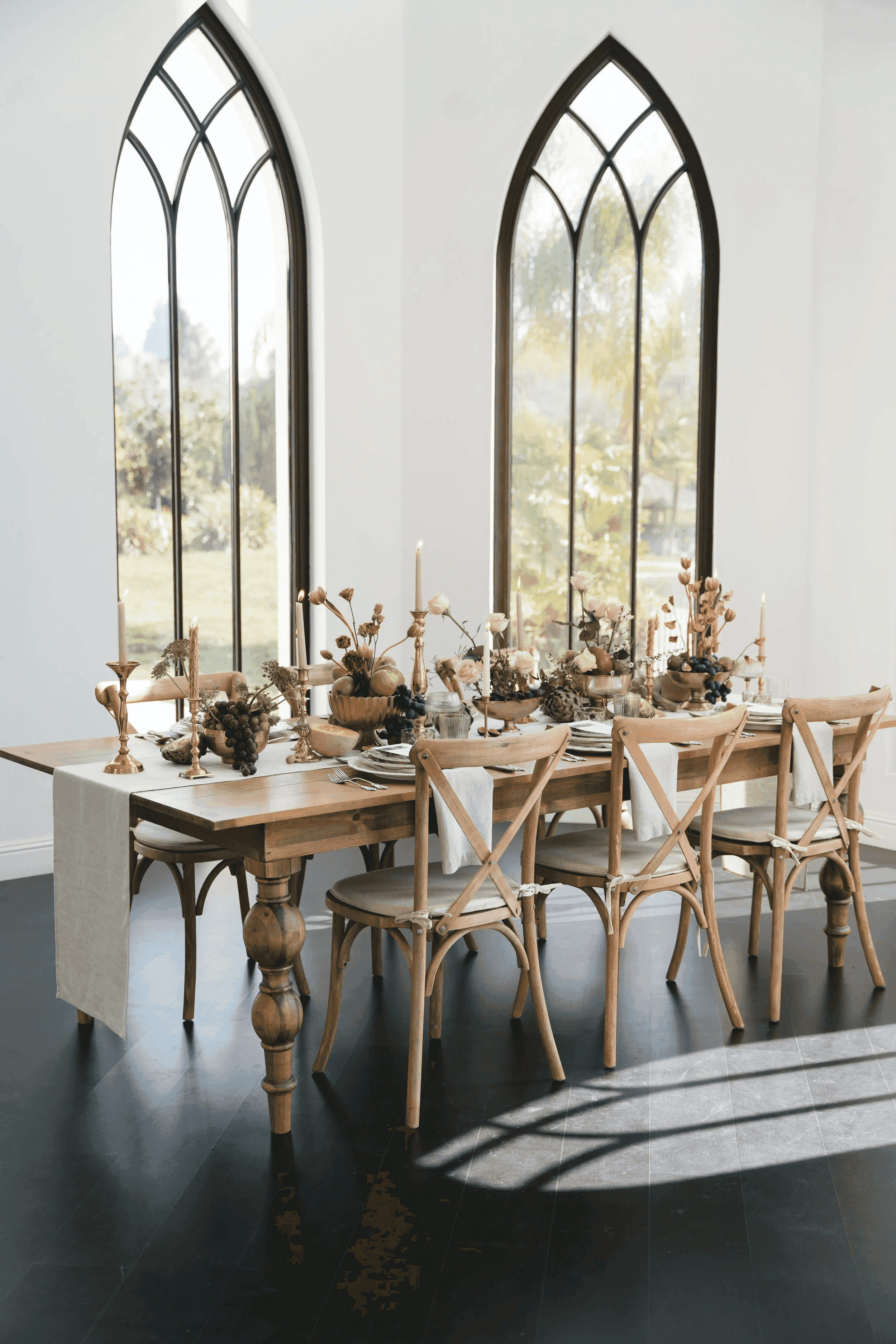 wedding table set inside a white room