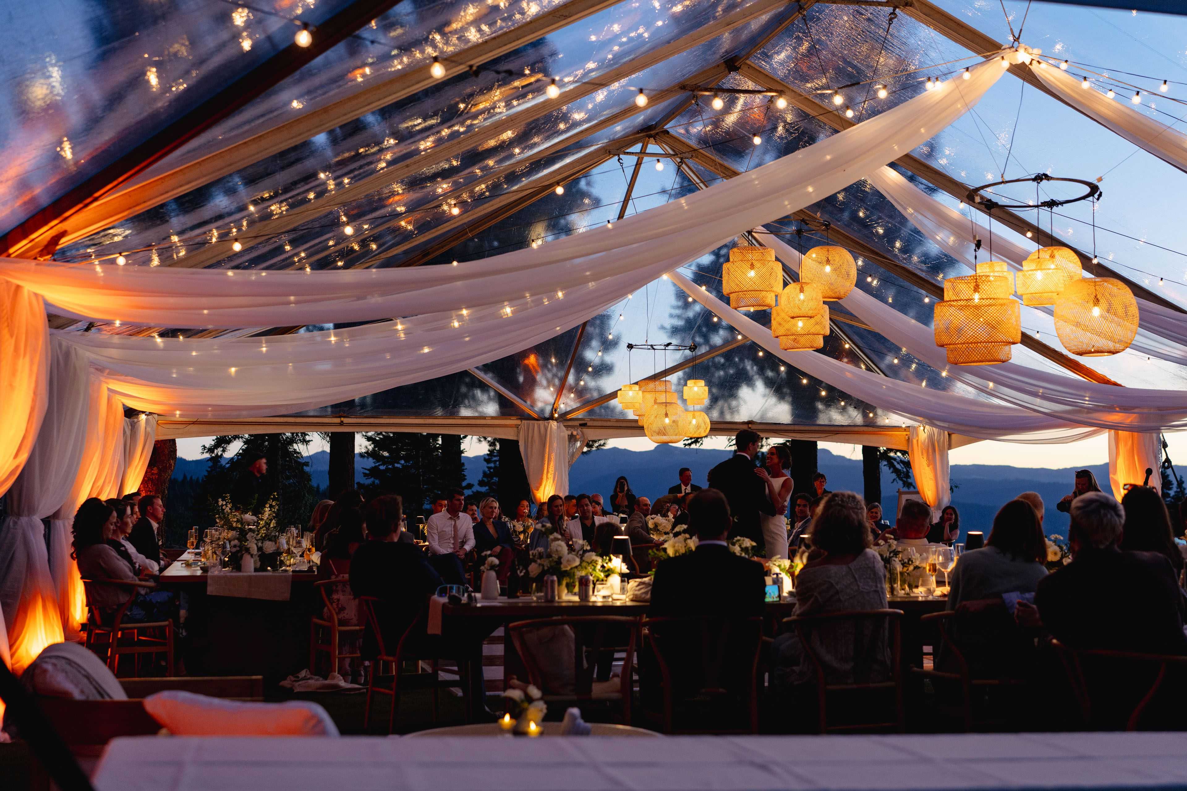 Austin ridge wedding with drapery and rattan lanterns