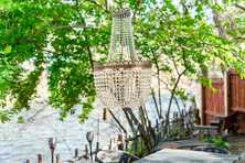 crystal chandelier in the trees over the Truckee River in Reno